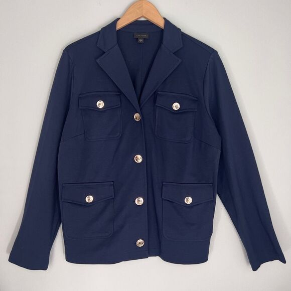 J. Jill Women's Medium Navy‎ Blue Wearever Collection Button-Front Jacket - Picture 1 of 8
